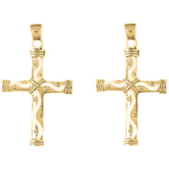 14K or 18K Gold 44mm Roped Cross Earrings