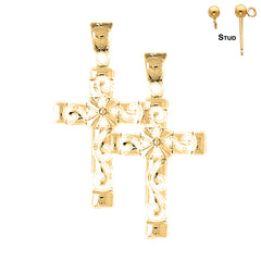 Sterling Silver 37mm Roped Cross Earrings (White or Yellow Gold Plated)