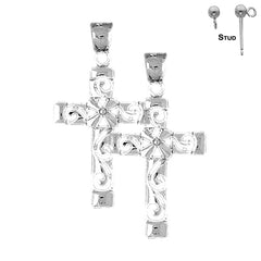 Sterling Silver 37mm Roped Cross Earrings (White or Yellow Gold Plated)