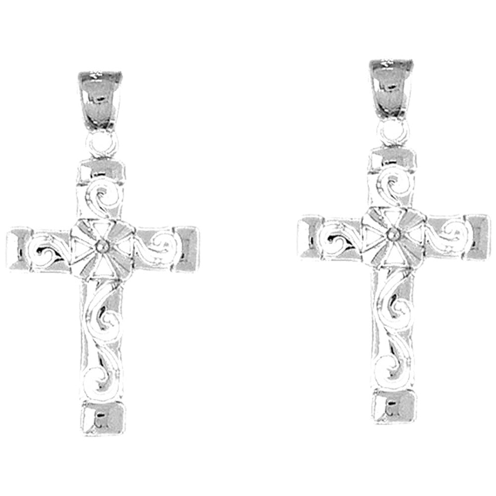 14K or 18K Gold 37mm Roped Cross Earrings