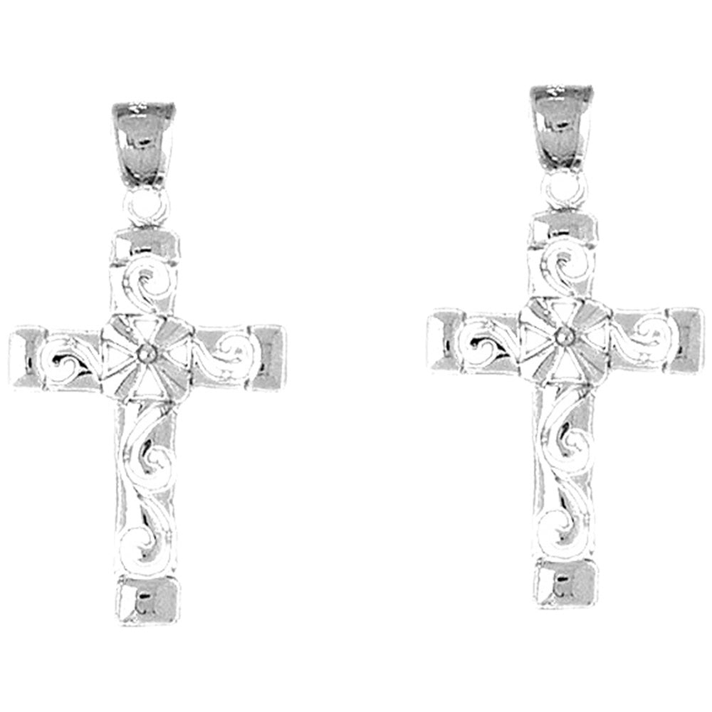 Sterling Silver 37mm Roped Cross Earrings