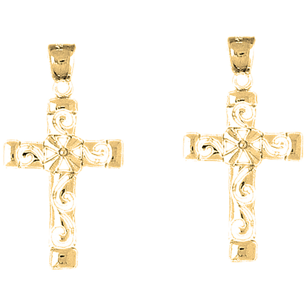 Yellow Gold-plated Silver 37mm Roped Cross Earrings