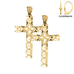 Sterling Silver 44mm Roped Cross Earrings (White or Yellow Gold Plated)