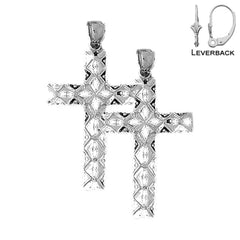 Sterling Silver 44mm Roped Cross Earrings (White or Yellow Gold Plated)