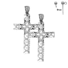 Sterling Silver 44mm Roped Cross Earrings (White or Yellow Gold Plated)