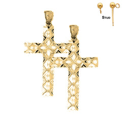Sterling Silver 44mm Roped Cross Earrings (White or Yellow Gold Plated)