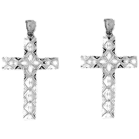 Sterling Silver 44mm Roped Cross Earrings