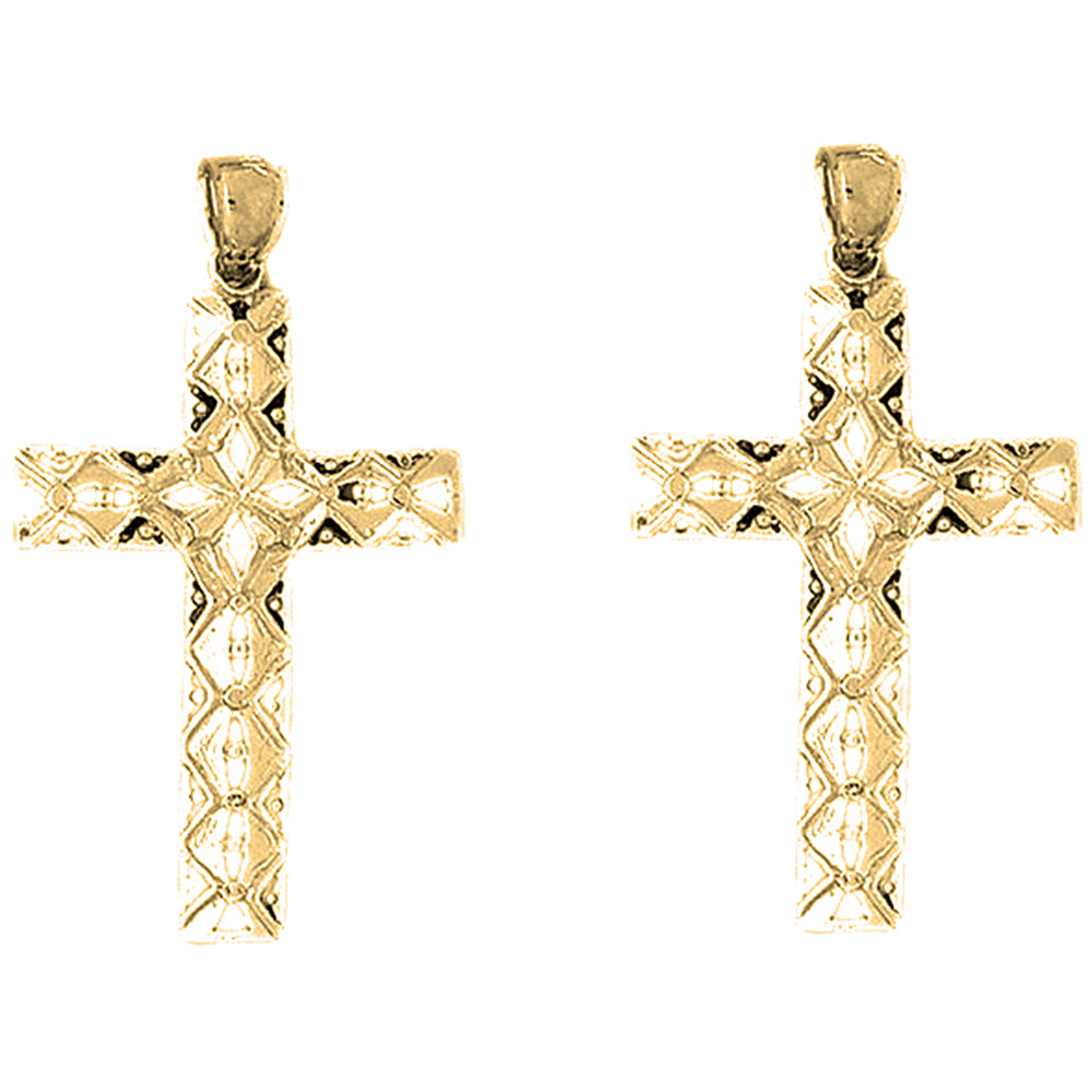 Yellow Gold-plated Silver 44mm Roped Cross Earrings