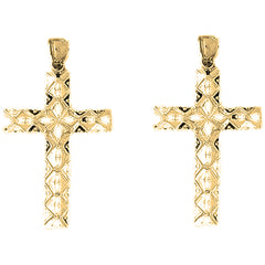 Yellow Gold-plated Silver 44mm Roped Cross Earrings