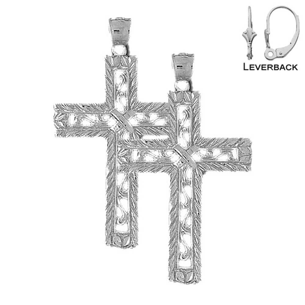 Sterling Silver 55mm Roped Cross Earrings (White or Yellow Gold Plated)