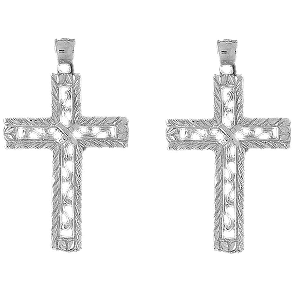 14K or 18K Gold 55mm Roped Cross Earrings