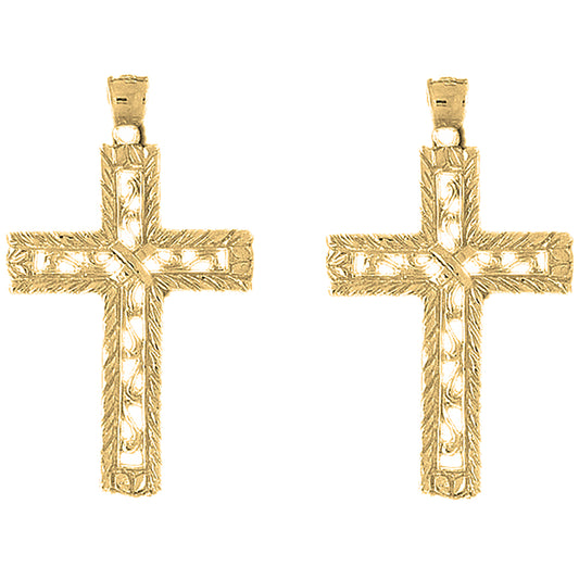 Yellow Gold-plated Silver 55mm Roped Cross Earrings