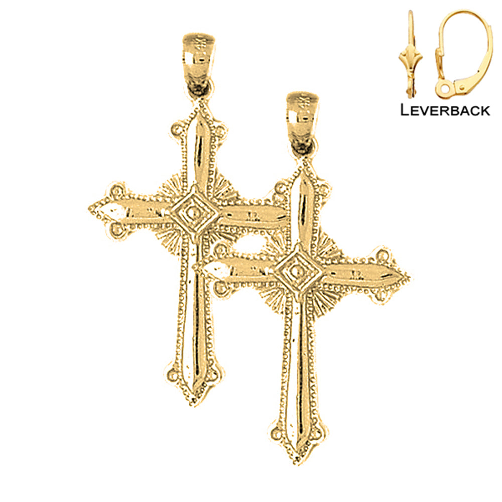 14K or 18K Gold Fleur de Lis Cross Earrings