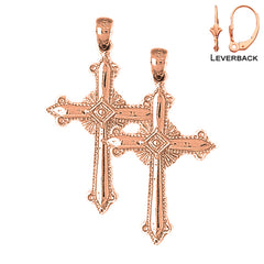 14K or 18K Gold Fleur de Lis Cross Earrings