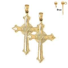 Sterling Silver 39mm Fleur de Lis Cross Earrings (White or Yellow Gold Plated)