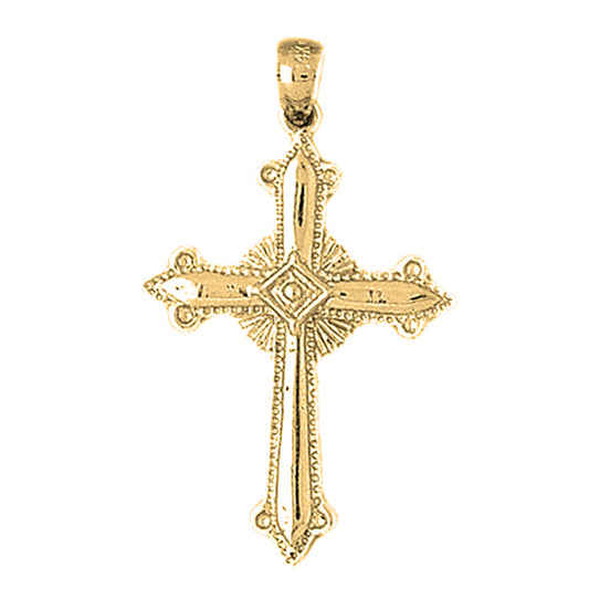 10K, 14K or 18K Gold Fleur de Lis Cross Pendant