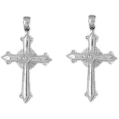 Sterling Silver 39mm Fleur de Lis Cross Earrings