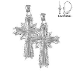 Sterling Silver 42mm Glory Cross Earrings (White or Yellow Gold Plated)