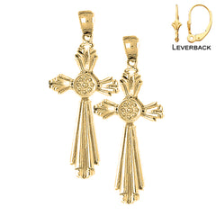 Sterling Silver 57mm Cross Earrings (White or Yellow Gold Plated)