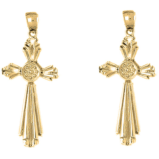 Yellow Gold-plated Silver 57mm Cross Earrings