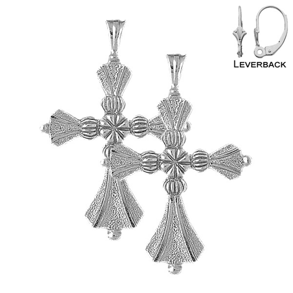 Sterling Silver 50mm Cross Earrings (White or Yellow Gold Plated)