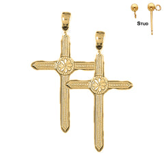 14K or 18K Gold Floral Cross Earrings