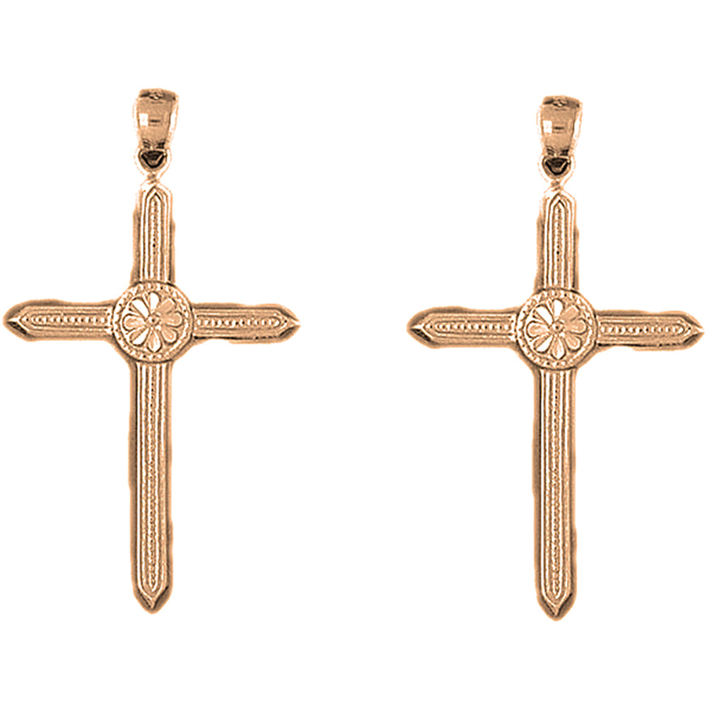 14K or 18K Gold 43mm Floral Cross Earrings