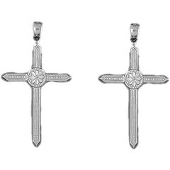 Sterling Silver 43mm Floral Cross Earrings