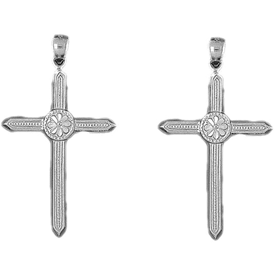 14K or 18K Gold 43mm Floral Cross Earrings