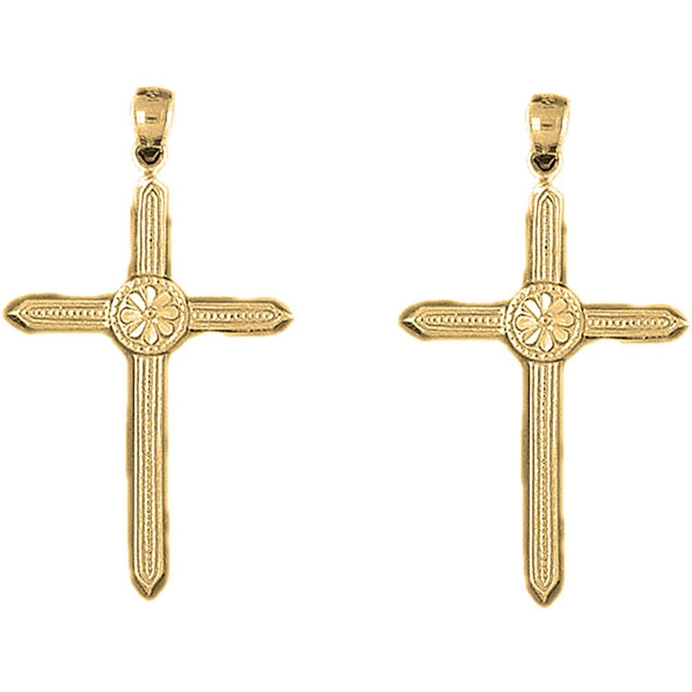 Yellow Gold-plated Silver 43mm Floral Cross Earrings