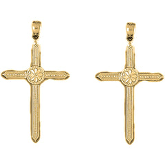 Yellow Gold-plated Silver 43mm Floral Cross Earrings