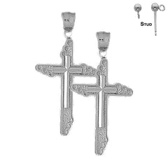 Sterling Silver 44mm Latin Cross Earrings (White or Yellow Gold Plated)