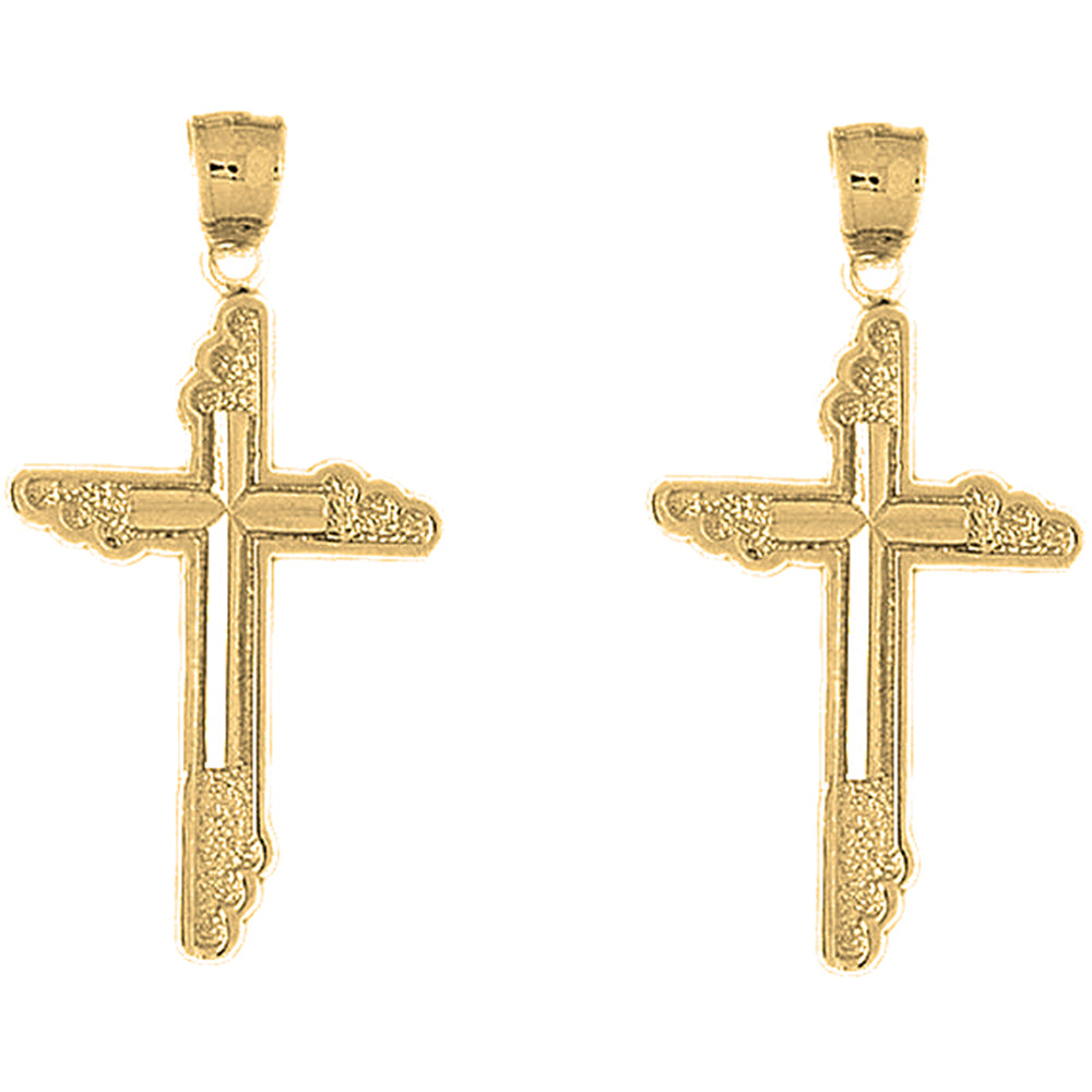 Yellow Gold-plated Silver 44mm Latin Cross Earrings