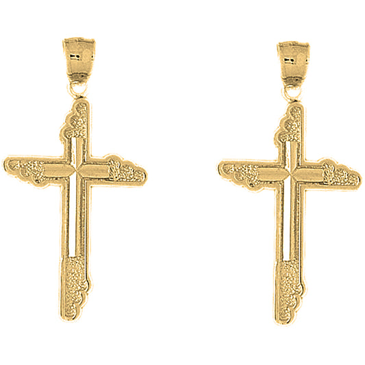 Yellow Gold-plated Silver 44mm Latin Cross Earrings