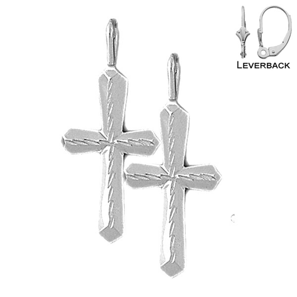 Sterling Silver 35mm Passion Cross Earrings (White or Yellow Gold Plated)