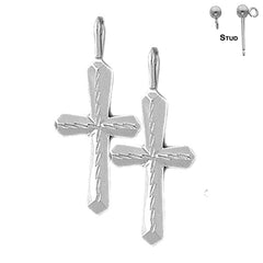 Sterling Silver 35mm Passion Cross Earrings (White or Yellow Gold Plated)