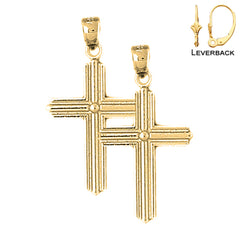 Sterling Silver 33mm Latin Cross Earrings (White or Yellow Gold Plated)