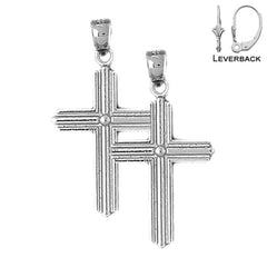 Pendientes de plata de ley con cruz latina de 33 mm (chapados en oro blanco o amarillo)