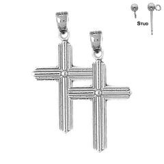 Pendientes de plata de ley con cruz latina de 33 mm (chapados en oro blanco o amarillo)