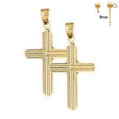 Sterling Silver 33mm Latin Cross Earrings (White or Yellow Gold Plated)