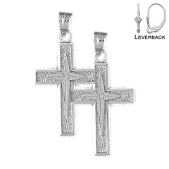 Sterling Silver 33mm Gyronny Cross Earrings (White or Yellow Gold Plated)