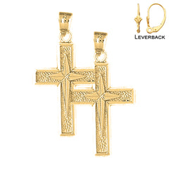 Sterling Silver 33mm Gyronny Cross Earrings (White or Yellow Gold Plated)