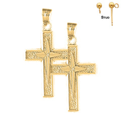 Sterling Silver 33mm Gyronny Cross Earrings (White or Yellow Gold Plated)