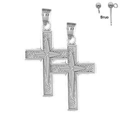 Pendientes de cruz Gyronny de plata de ley de 33 mm (chapados en oro blanco o amarillo)