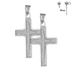 Sterling Silver 33mm Gyronny Cross Earrings (White or Yellow Gold Plated)