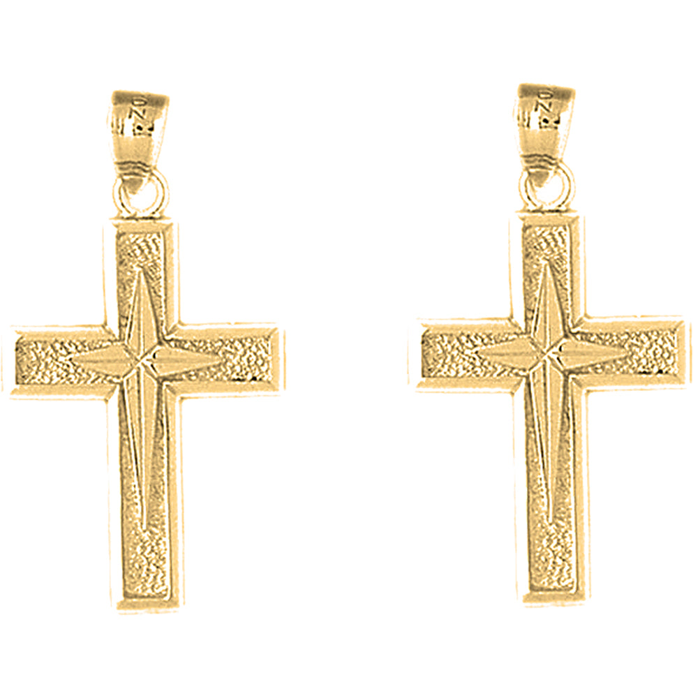 Yellow Gold-plated Silver 33mm Gyronny Cross Earrings