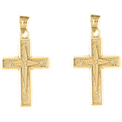 Yellow Gold-plated Silver 33mm Gyronny Cross Earrings