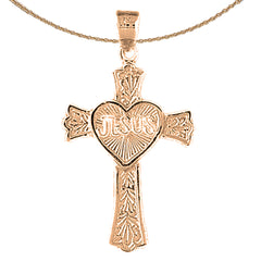 10K, 14K or 18K Gold Heart with Jesus Budded Cross Pendant