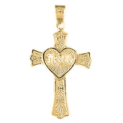 10K, 14K or 18K Gold Heart with Jesus Budded Cross Pendant