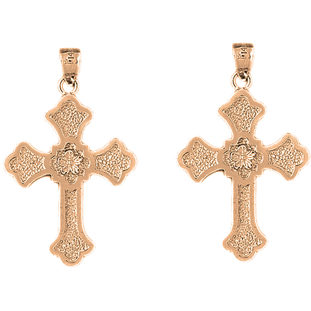 14K or 18K Gold 38mm Budded Cross Earrings